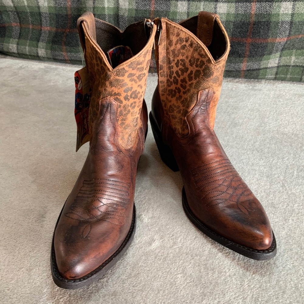 Old Gringo Yippee Ki Yay Corinna Leather Leopardito Western Ankle Boots Womens 7